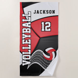 Volleyball in Red, White and Black Beach Towel