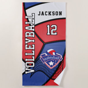 Volleyball in Red, White and Blue Beach Towel
