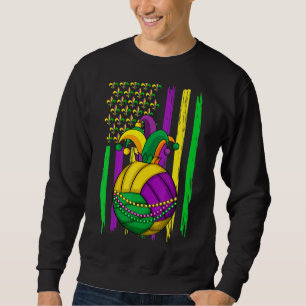 Volleyball Jester Hat Retro American Flag Mardi Gr Sweatshirt