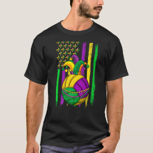 Volleyball Jester Hat Retro American Flag Mardi Gr T-Shirt
