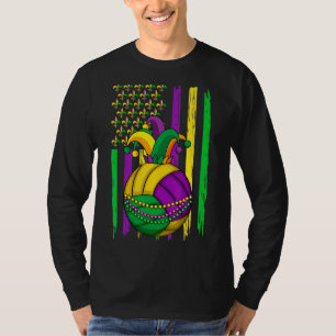 Volleyball Jester Hat Retro American Flag Mardi Gr T-Shirt