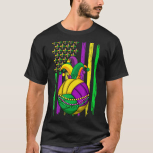 Volleyball Jester Hat Retro American Flag Mardi Gr T-Shirt