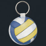 Volleyball Key Ring<br><div class="desc">Blue, Yellow, and White Volleyball Art Volleyball Key Chains created by ITD Sports Centre feature our original artwork of a blue, yellow, and white volleyball. Our fun sports gifts and accessories are great gifts for volleyball lovers, volleyball players, volleyball stars, volleyball coaches, and sports lovers of all ages. Have a...</div>