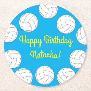 Volleyball Kids Birthday Party Sports Round Paper Coaster