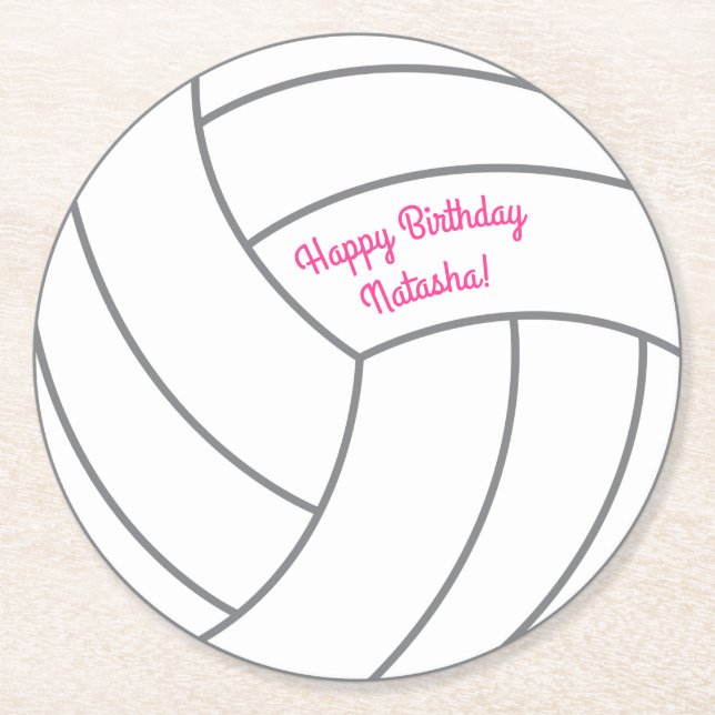 Volleyball Kids Birthday Party Sports Round Paper Coaster (Front)