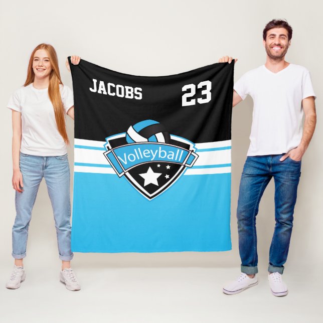 Volleyball 🏐 Logo in Baby Blue, White & Black Fleece Blanket (In Situ)