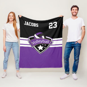 Volleyball Logo in Purple, White & Black Fleece Blanket