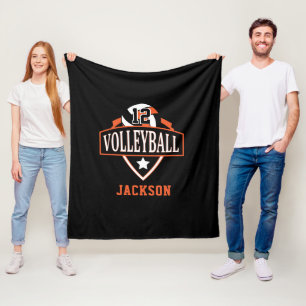 Volleyball Logo with DIY Number - Orange Fleece Blanket