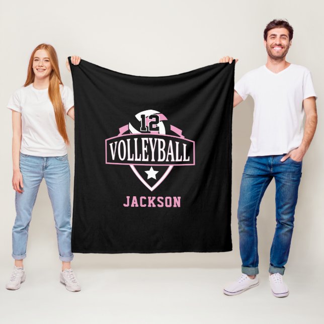 Volleyball Logo with DIY Number - Pink Fleece Blanket (In Situ)