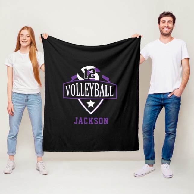 Volleyball Logo with DIY Number - Purple Fleece Blanket (In Situ)