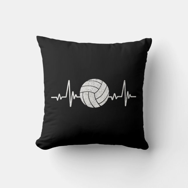 Volleyball Lover Heartbeat Vintage Retro Volleybal Cushion (Front)