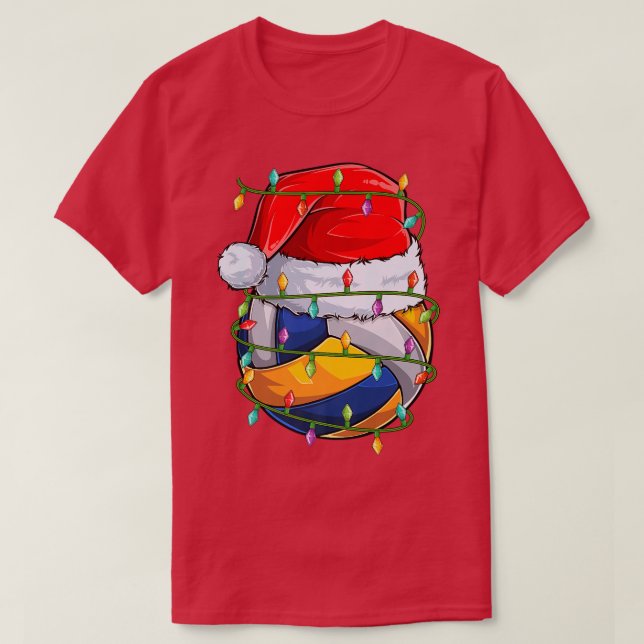 Volleyball Lover Xmas Lights Santa Volleyball Chri T-Shirt (Design Front)