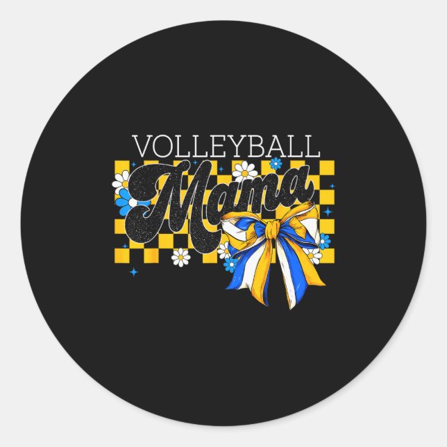 Volleyball Mama Mom Game Day Retro Flower Coquette Classic Round Sticker (Front)