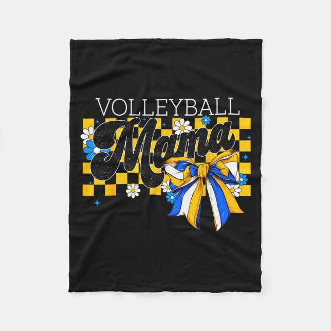 Volleyball Mama Mom Game Day Retro Flower Coquette Fleece Blanket (Front)