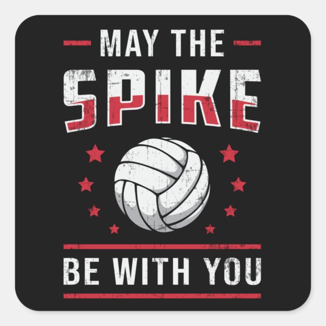 Volleyball May The Spike Be With You Retro Player Square Sticker (Front)