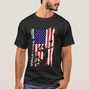 Volleyball MOM American Flag Patriotic Mum 4th Of  T-Shirt