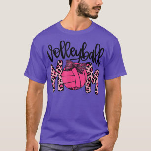 Volleyball Mom Leopard Funny Ball Mom Breast Cance T-Shirt