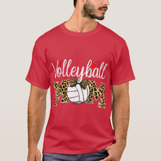 Volleyball Mom Leopard Funny Ball Mom Mothers Day T-Shirt