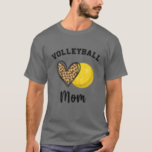 Volleyball Mom Leopard Heart Sports Players Mother T-Shirt