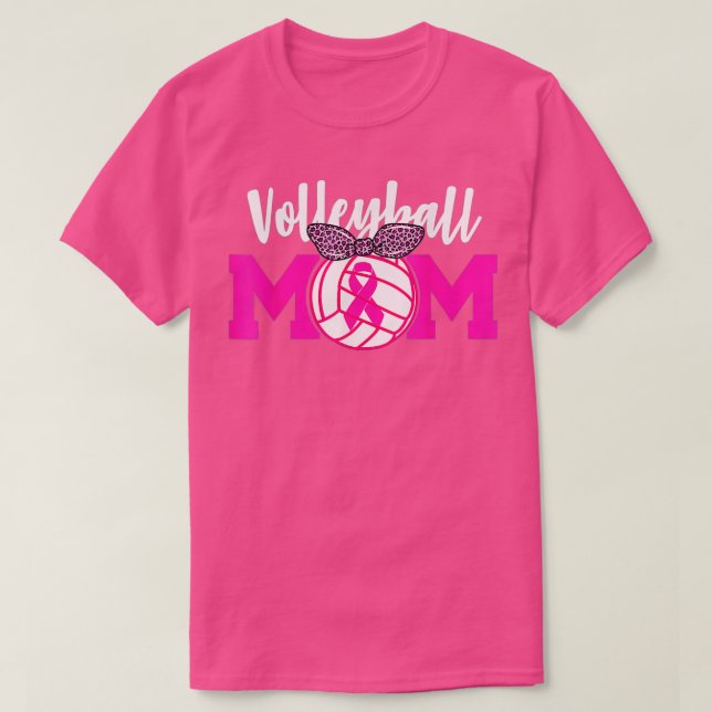 Volleyball Mom Pink Ribbon Breast Cancer Awareness T-Shirt (Design Front)