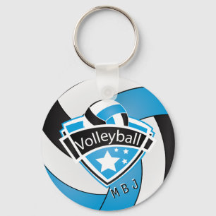 Volleyball -  Monogram  - Baby Blue, White & Black Key Ring