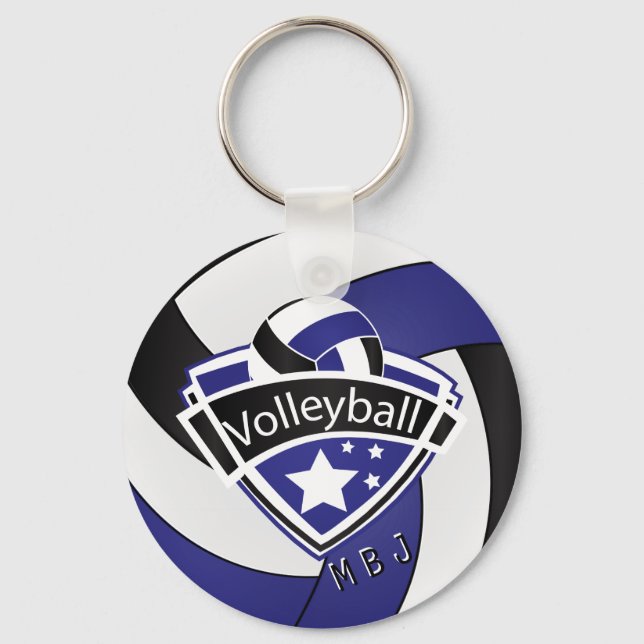 Volleyball -  Monogram  - Dark Blue, White & Black Key Ring (Front)
