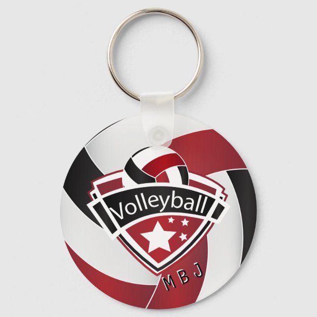 Volleyball -  Monogram  - Dark Red, White & Black Key Ring (Front)