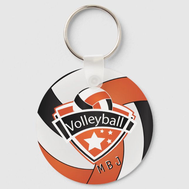 Volleyball -  Monogram  - Orange, White & Black Key Ring (Front)