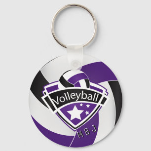 Volleyball -  Monogram  - Purple, White & Black Key Ring