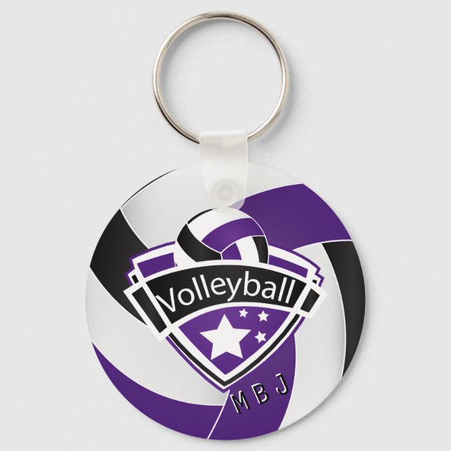 Volleyball -  Monogram  - Purple, White & Black Key Ring (Front)