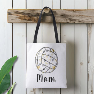 Volleyball Mum Black White and Gold Tote Bag