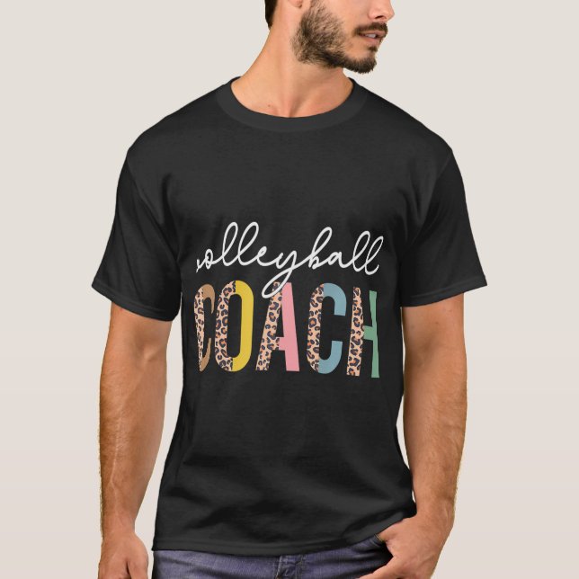Volleyball Mum Leopard Volleyball Coach Team T-Shirt (Front)