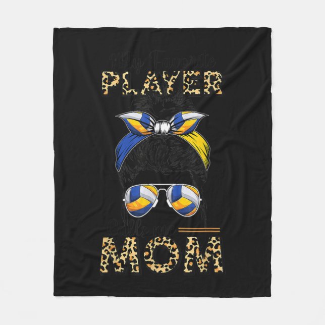 Volleyball Mum Messy Bun Fun Sport Ball Mum Mother Fleece Blanket (Front)