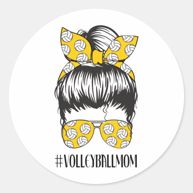 Volleyball Mum Messy Bun Funny Volley Mama  Classic Round Sticker (Front)
