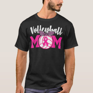 Volleyball Mum Pink Ribbon Breast Cancer Awareness T-Shirt