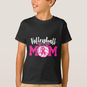 Volleyball Mum Pink Ribbon Breast Cancer Awareness T-Shirt