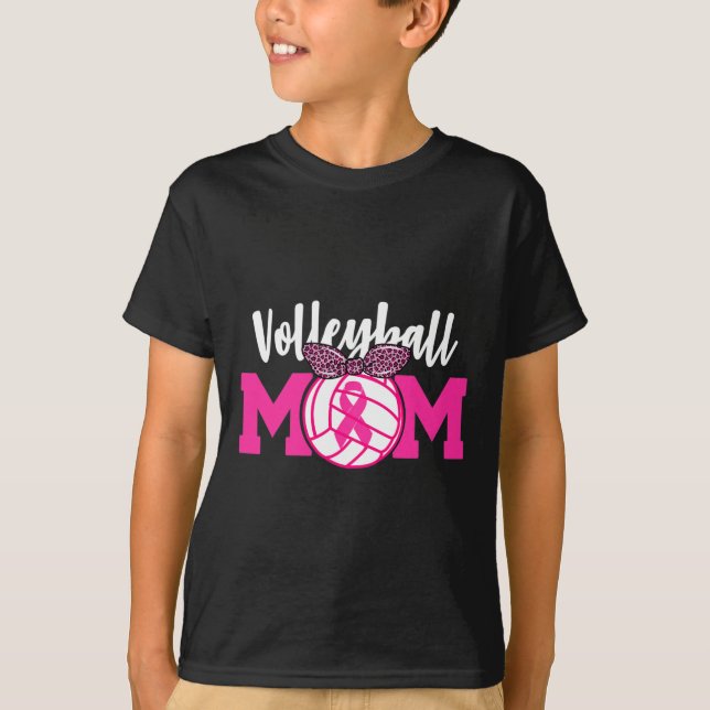 Volleyball Mum Pink Ribbon Breast Cancer Awareness T-Shirt (Front)