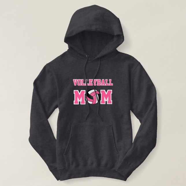 Volleyball Mum - Pink, White and Black Hoodie (Design Front)