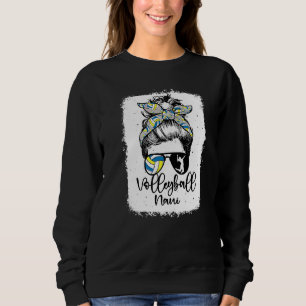 Volleyball Nani Vintage Leopard Messy Bun Bleached Sweatshirt