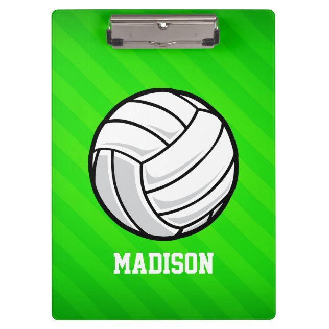 Volleyball; Neon Green Stripes Clipboard (Front)