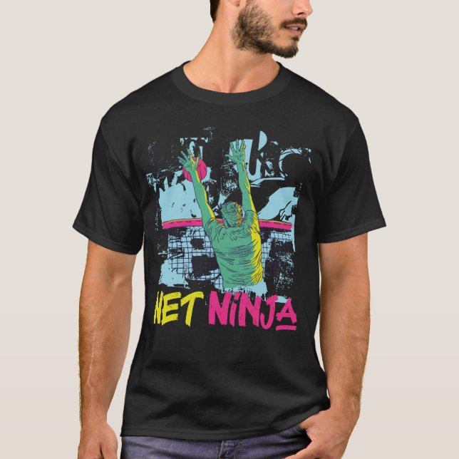 Volleyball Net Ninja Ninja 80s 90s Retro T-Shirt (Front)