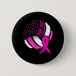 Volleyball nk Out Breast Cancer Awareness Ribbon 6 Cm Round Badge