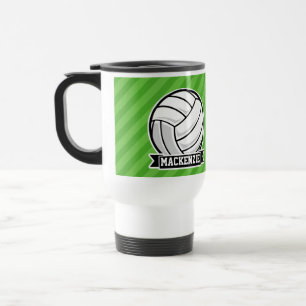 Volleyball on Green Stripes Travel Mug
