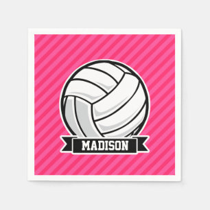 Volleyball on Neon Pink Stripes Napkin