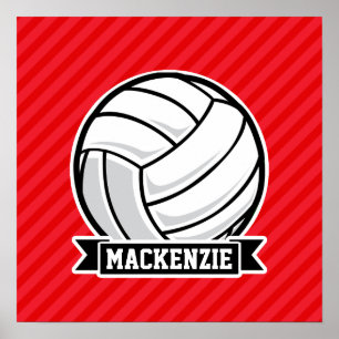 Volleyball on Red Diagonal Stripes Poster