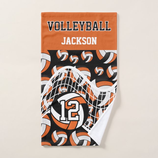 Volleyball - Orange, Black and White  Hand Towel (Hand Towel)