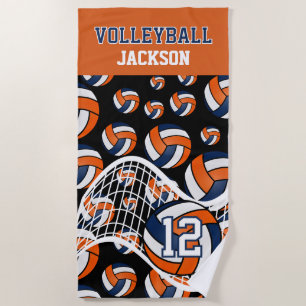 Volleyball - Orange, White and Navy Blue  Beach Towel