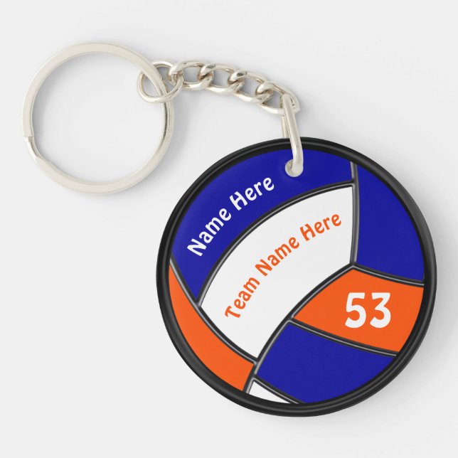 Volleyball Party Favors Gifts, Orange and Blue Key Ring (Front)