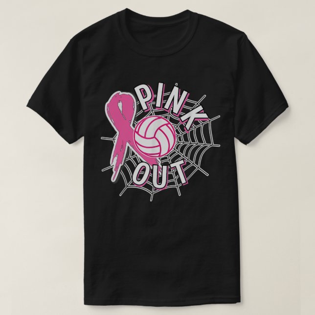 Volleyball Pink Out Pink Ribbon Breast cancer awar T-Shirt (Design Front)