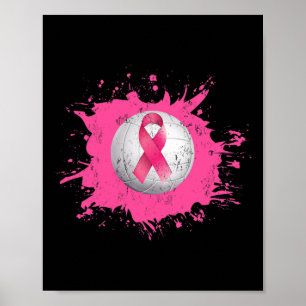 Volleyball Pink Ribbon Breast Cancer Awareness Poster